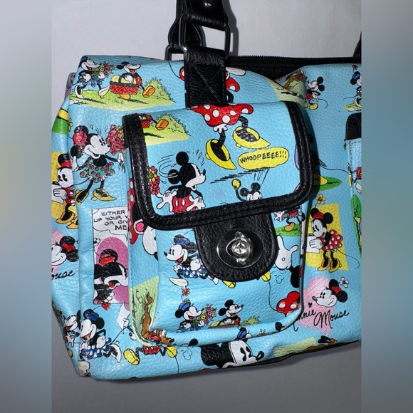 Disney Parks Authentic Mickey & Minnie Mouse Comic Strip Handbag Purse Blue - Picture 15 of 16